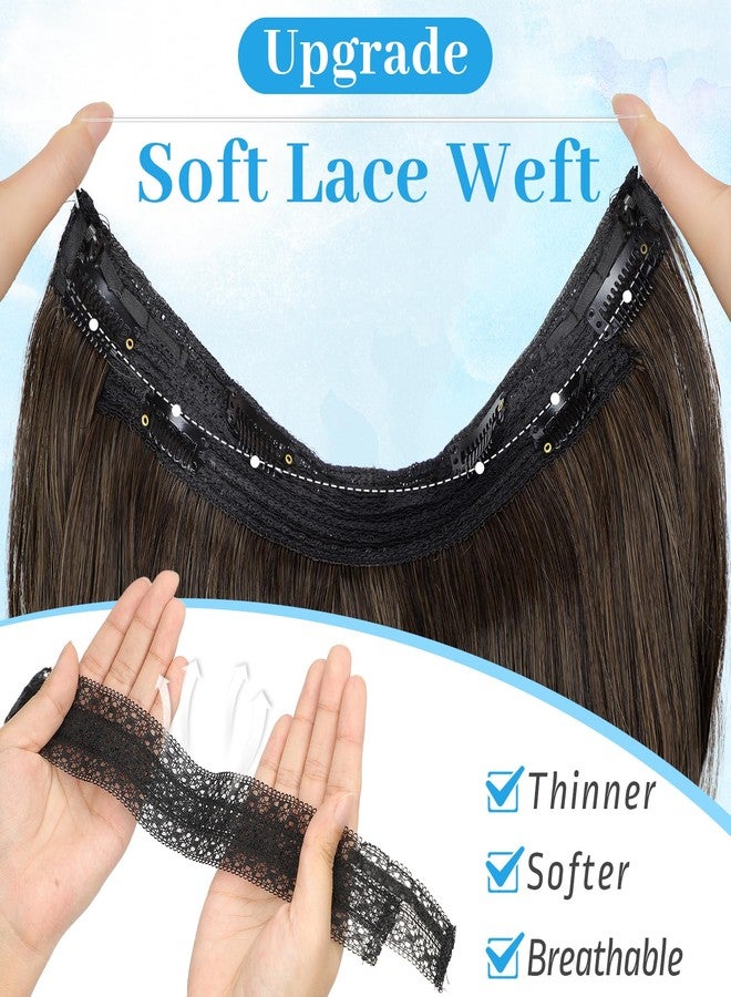 KooKaStyle Invisible Wire Hair Extensions 20"Long Wavy Layered Synthetic Clip in with Transparent Wire Adjustable Size 6 Secure Clips Dark Walnut Brown Thick Hairpieces for Women 20 Inch - Image 2